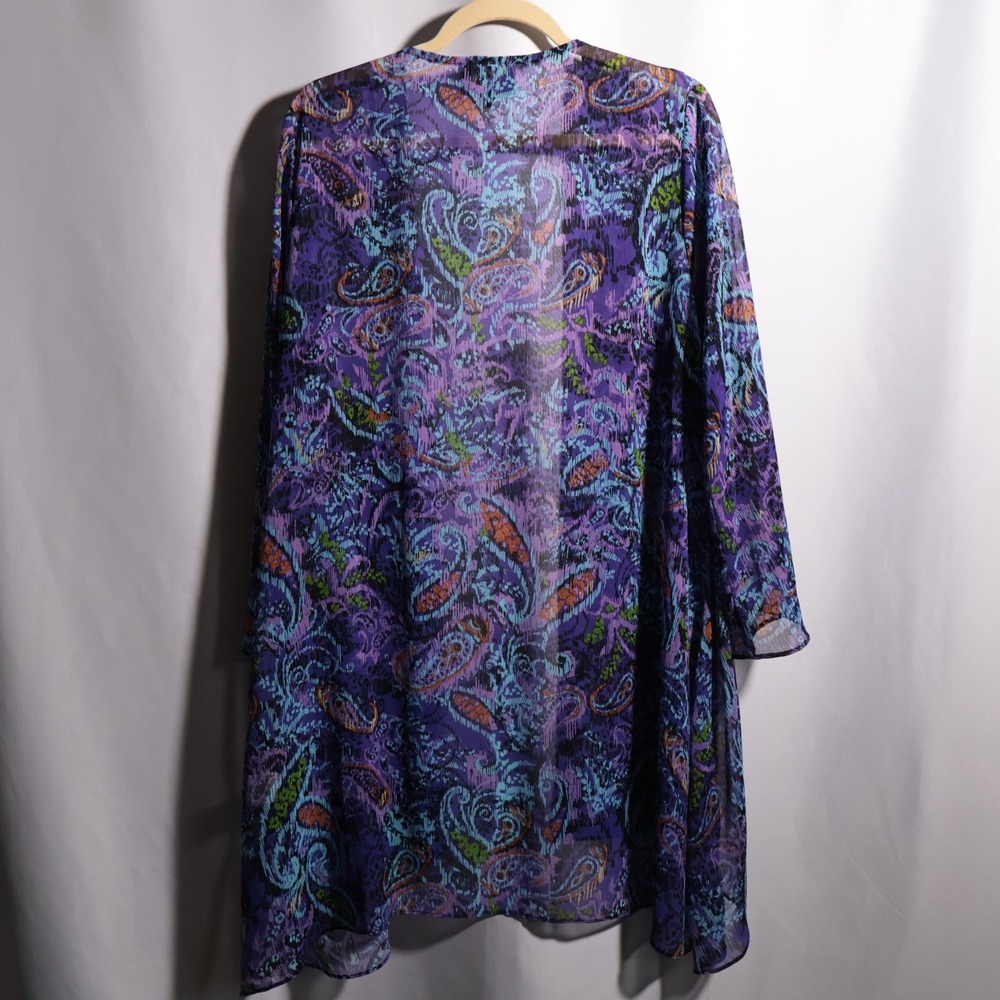VTG‎ Slinky Brand 1X Purple Paisley Sheer Open Front Kimono Cardigan Boho Retro - Picture 2 of 7